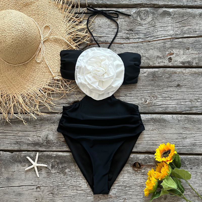 2023 Sexy kvetinové šnurovacie jednodielne plavky Dámske plavky Push-up plavky Body Plážové oblečenie Volánkové monokini