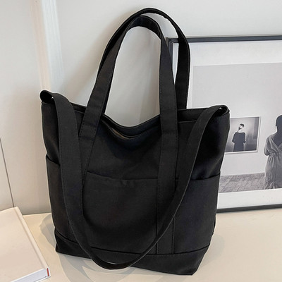 Geantă de tote pentru femei, estetică, de culoare solidă, pentru studenți, o geantă de mână ocazională, geantă de umăr, de pânză, reutilizabilă, pentru cumpărături, geantă de plajă 2023