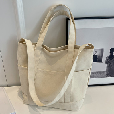 Geantă de tote pentru femei, estetică, de culoare solidă, pentru studenți, o geantă de mână ocazională, geantă de umăr, de pânză, reutilizabilă, pentru cumpărături, geantă de plajă 2023