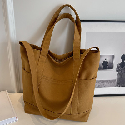 Geantă de tote pentru femei, estetică, de culoare solidă, pentru studenți, o geantă de mână ocazională, geantă de umăr, de pânză, reutilizabilă, pentru cumpărături, geantă de plajă 2023