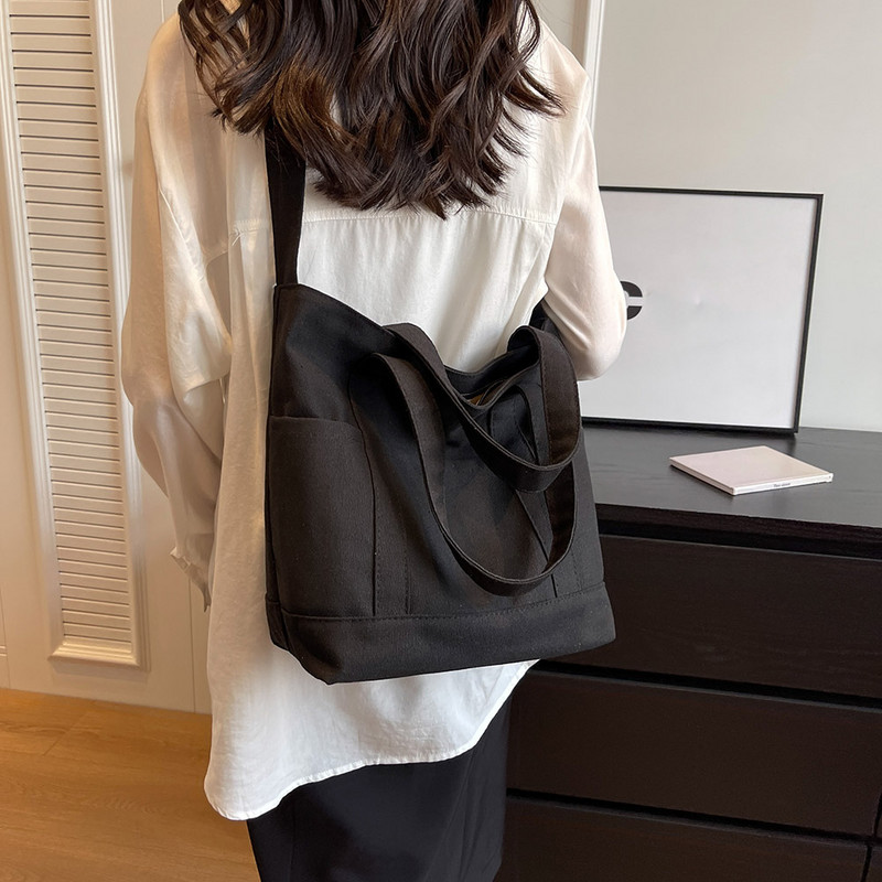 Geantă de tote pentru femei, estetică, de culoare solidă, pentru studenți, o geantă de mână ocazională, geantă de umăr, de pânză, reutilizabilă, pentru cumpărături, geantă de plajă 2023