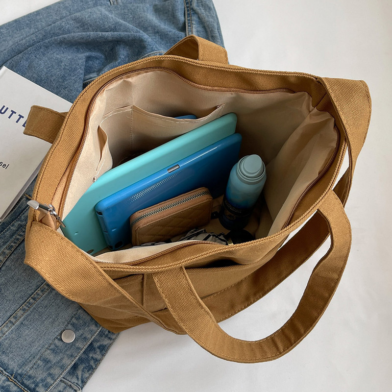 Geantă de tote pentru femei, estetică, de culoare solidă, pentru studenți, o geantă de mână ocazională, geantă de umăr, de pânză, reutilizabilă, pentru cumpărături, geantă de plajă 2023