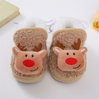 Коледни бебешки първи проходилки Зимни дебели топли обувки за новородено за момичета Момчета Меки сладки обувки за малко дете 0-18 месеца Дядо Коледа