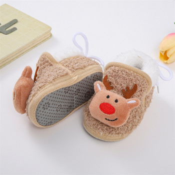 Коледни бебешки първи проходилки Зимни дебели топли обувки за новородено за момичета Момчета Меки сладки обувки за малко дете 0-18 месеца Дядо Коледа