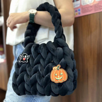 2023 Γυναικείες χοντροκομμένες πλεκτή μικρή τσάντα τσάντα με στριφτή υφασμένη τσάντα Halloween Trend Cartoon Μαλακό πορτοφόλι μασχάλης με κοντό χερούλι