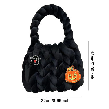 2023 Дамска плътна плетена малка чанта с издълбана усукваща тъкана чанта Хелоуин Тенденция Карикатура Мека чанта под мишниците с къса дръжка