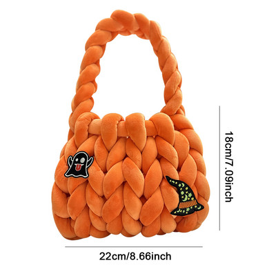 2023. gada sieviešu kupla, adīta maza rokassomiņa, doba, savīta, austa rokassomiņa Helovīna tendences karikatūra, mīksta somiņa padusēs ar īsu rokturi