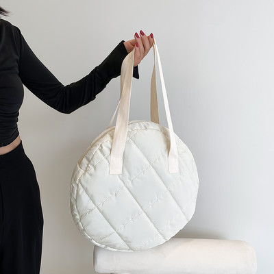 Geantă de umăr matlasată de iarnă Genți de mână rotunde căptușite din bumbac, cu model cu romboi, geantă crossbody pentru femei 2023, geantă de călătorie Totes