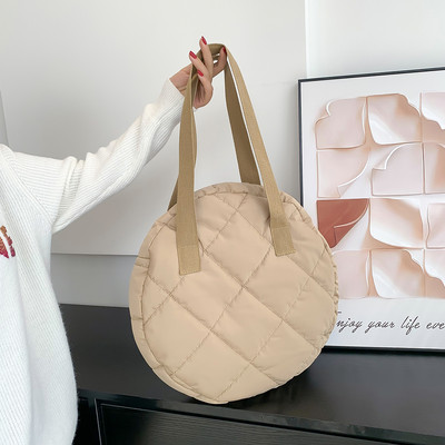 Geantă de umăr matlasată de iarnă Genți de mână rotunde căptușite din bumbac, cu model cu romboi, geantă crossbody pentru femei 2023, geantă de călătorie Totes