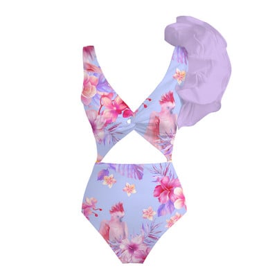 Dámske biele plavky 2023 s hlbokým V, jednodielne, sieťované, s volánikmi, plážové oblečenie, vintage retro, monkini