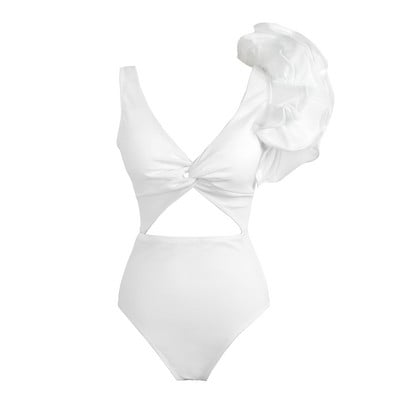 Dámske biele plavky 2023 s hlbokým V, jednodielne, sieťované, s volánikmi, plážové oblečenie, vintage retro, monkini