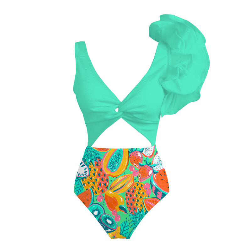 Dámske biele plavky 2023 s hlbokým V, jednodielne, sieťované, s volánikmi, plážové oblečenie, vintage retro, monkini