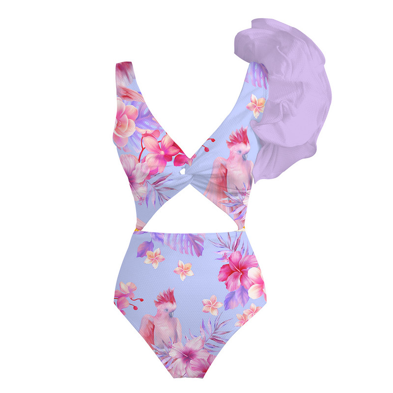 Dámske biele plavky 2023 s hlbokým V, jednodielne, sieťované, s volánikmi, plážové oblečenie, vintage retro, monkini