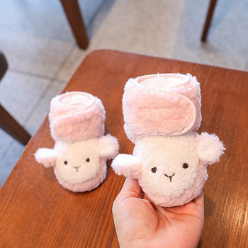 Момиче Момче Зимни новородени бебета на точки Сладки анимационни памучни обувки Мека подметка плюс кадифени топли ботуши Обувки за прохождане на малки деца
