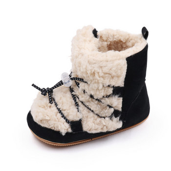 BeQeuewll Снежни ботуши за новородени момичета Коралово руно Зимни сладки ботуши до глезена Топли бебешки обувки за прохождане за малко дете Бебе