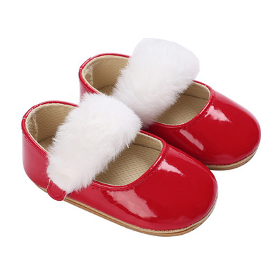 BeQeuewll Baby Girls Princess Shoes Μαλακό δέρμα PU Γούνινο συνονθύλευμα Αντιολισθητικά First Walker Shoes Παπούτσια για νήπια
