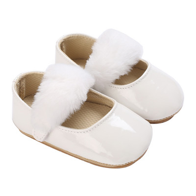BeQeuewll Baby Girls Princess Shoes Μαλακό δέρμα PU Γούνινο συνονθύλευμα Αντιολισθητικά First Walker Shoes Παπούτσια για νήπια