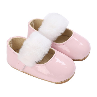 BeQeuewll Baby Girls Princess Shoes Μαλακό δέρμα PU Γούνινο συνονθύλευμα Αντιολισθητικά First Walker Shoes Παπούτσια για νήπια
