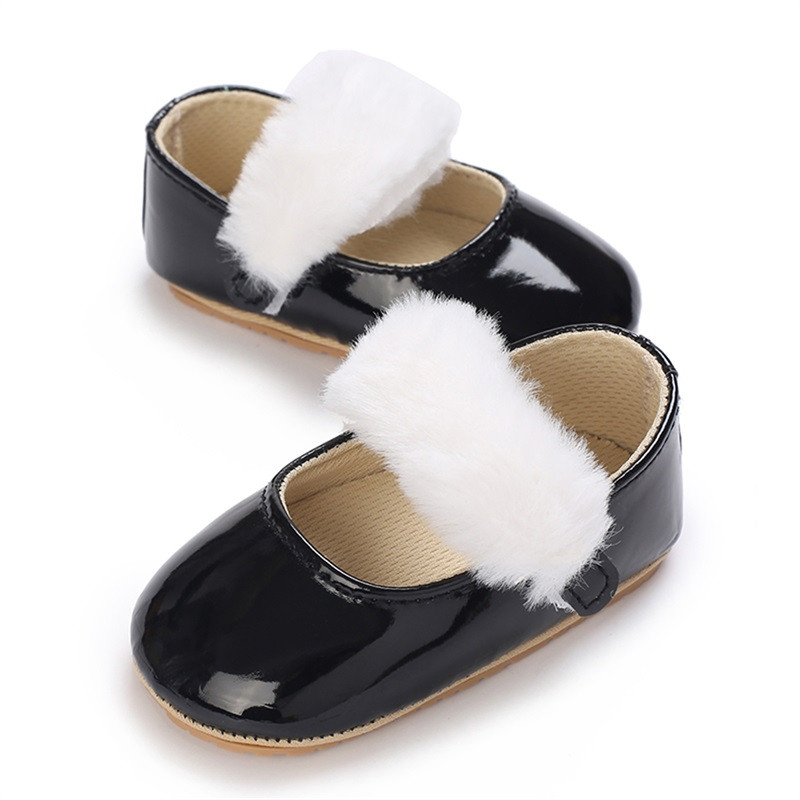 BeQeuewll Baby Girls Princess Shoes Μαλακό δέρμα PU Γούνινο συνονθύλευμα Αντιολισθητικά First Walker Shoes Παπούτσια για νήπια