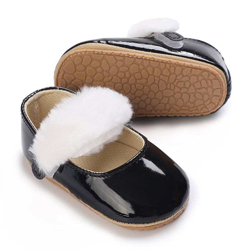 BeQeuewll Baby Girls Princess Shoes Μαλακό δέρμα PU Γούνινο συνονθύλευμα Αντιολισθητικά First Walker Shoes Παπούτσια για νήπια