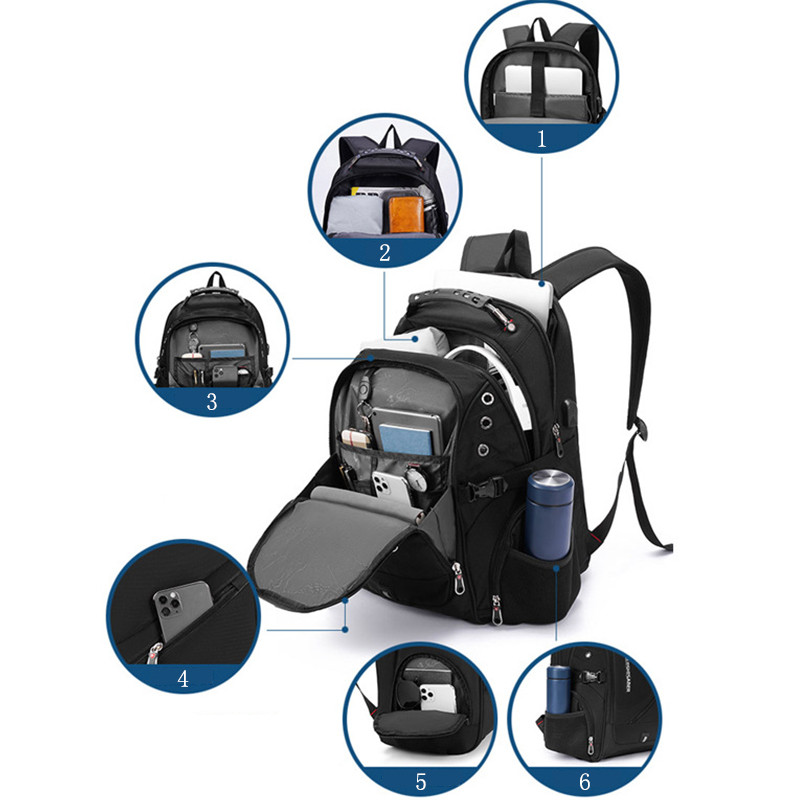 Ελβετική-Πολυλειτουργική φόρτιση USB Αδιάβροχο φορητό υπολογιστή 16,6 ιντσών Σακίδιο πλάτης Academy Σχολικές τσάντες Σακίδια ταξιδιού υπολογιστή