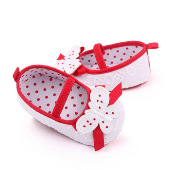 Плоски обувки за бебета и момичета, мека подметка с бантик на точки с еластична лента Нехлъзгащи се обувки за малки деца на открито