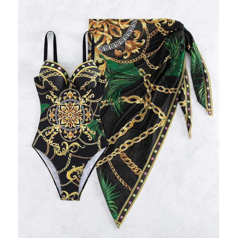 2023 Εκτύπωση Push Up One Piece μαγιό με φούστα παραλίας V λαιμόκοψη Γυναικεία ρούχα παραλίας Μαγιό Vintage Monokini Καλοκαίρι