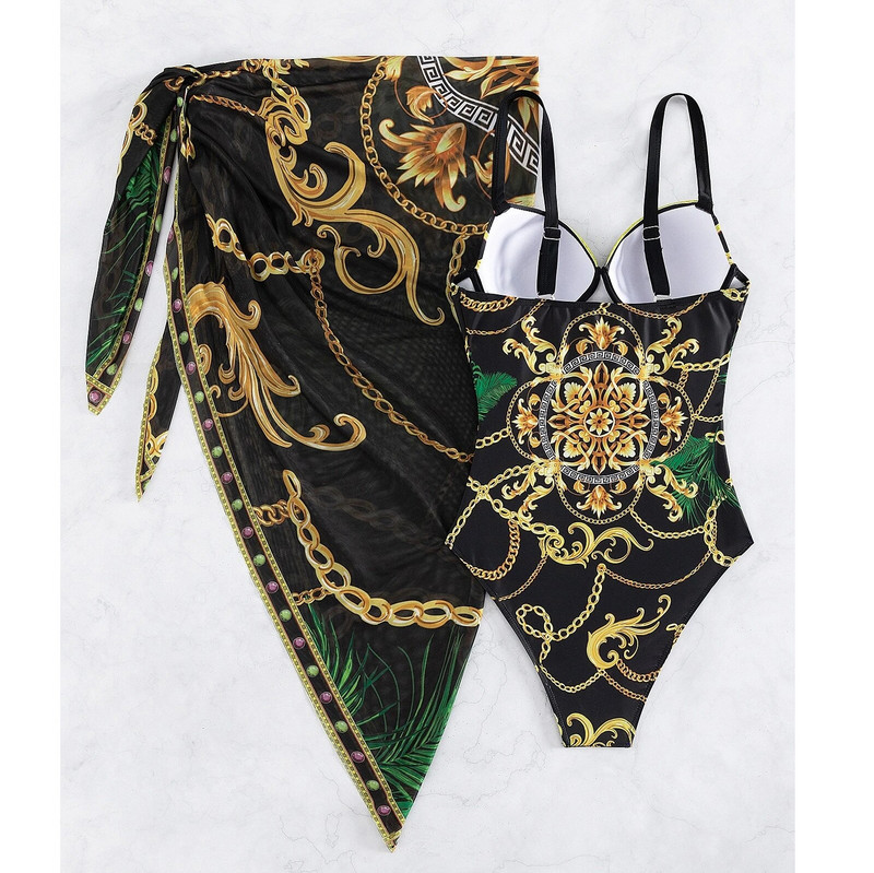 2023 Εκτύπωση Push Up One Piece μαγιό με φούστα παραλίας V λαιμόκοψη Γυναικεία ρούχα παραλίας Μαγιό Vintage Monokini Καλοκαίρι