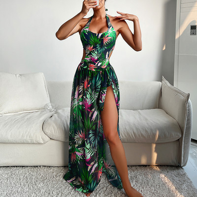 2023 Print Halter One Piece μαγιό με φούστα παραλίας Γυναικείο μαγιό ψηλό πόδι Φορμάκι Monokini