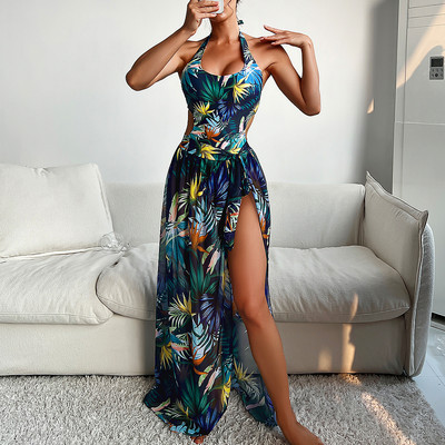 2023 Print Halter One Piece μαγιό με φούστα παραλίας Γυναικείο μαγιό ψηλό πόδι Φορμάκι Monokini
