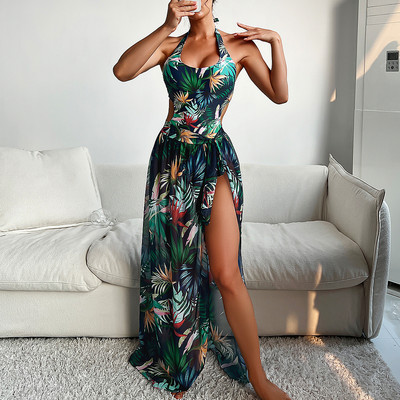 2023 Print Halter One Piece μαγιό με φούστα παραλίας Γυναικείο μαγιό ψηλό πόδι Φορμάκι Monokini