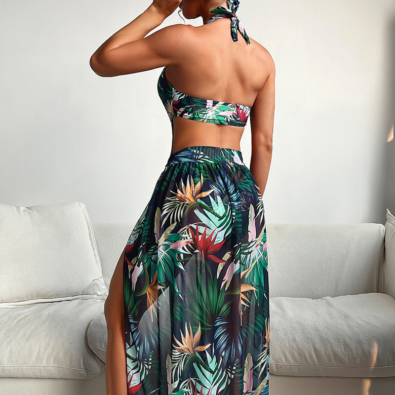 2023 Print Halter One Piece μαγιό με φούστα παραλίας Γυναικείο μαγιό ψηλό πόδι Φορμάκι Monokini