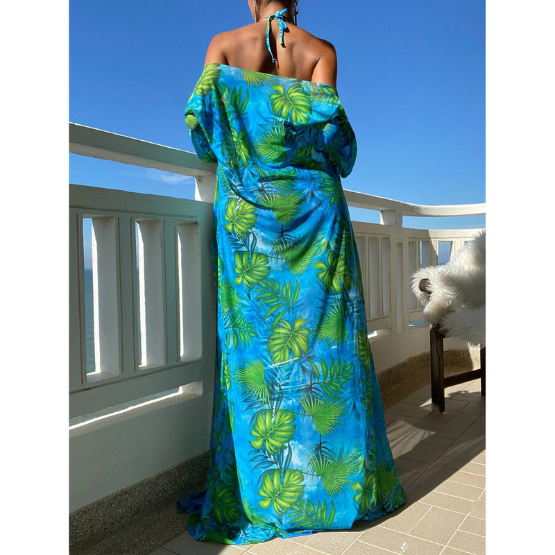 2023 3συσκευασία μαγιό με γυναικείο κιμονό με τροπικό στάμπα μπικίνι Μαγιό Beach Cover Up Halter Σετ μπικίνι Beachwear