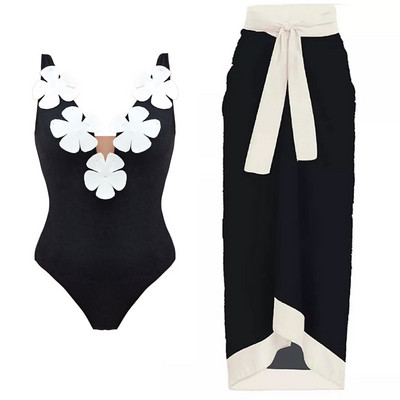 2023 One Piece μαγιό Γυναικεία μαγιό με φούστα παραλίας V λαιμόκοψη Λουλούδι Μαγιό Monokini Swim Summer