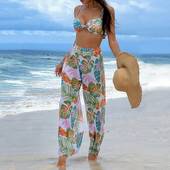 Dámske plavky s potlačou a 3 ks s prikrytými nohavicami z roku 2023, plavky s uzlom a bandážou, set bikín