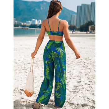 2023 Print 3pack Bikini Swimsuit with Cover Up Pants Swimsuit Women Knot Banding Bandage Bikini Set Swimsuits Biquini