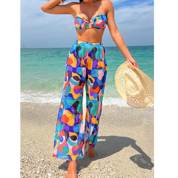 2023 Print 3pack Bikini Swimsuit with Cover Up Pants Swimsuit Women Knot Banding Bandage Bikini Set Swimsuits Biquini