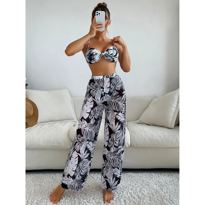 Dámske plavky s potlačou a 3 ks s prikrytými nohavicami z roku 2023, plavky s uzlom a bandážou, set bikín