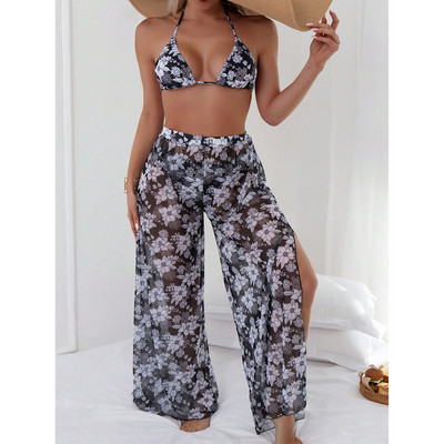 Dámske plavky s potlačou a 3 ks s prikrytými nohavicami z roku 2023, plavky s uzlom a bandážou, set bikín