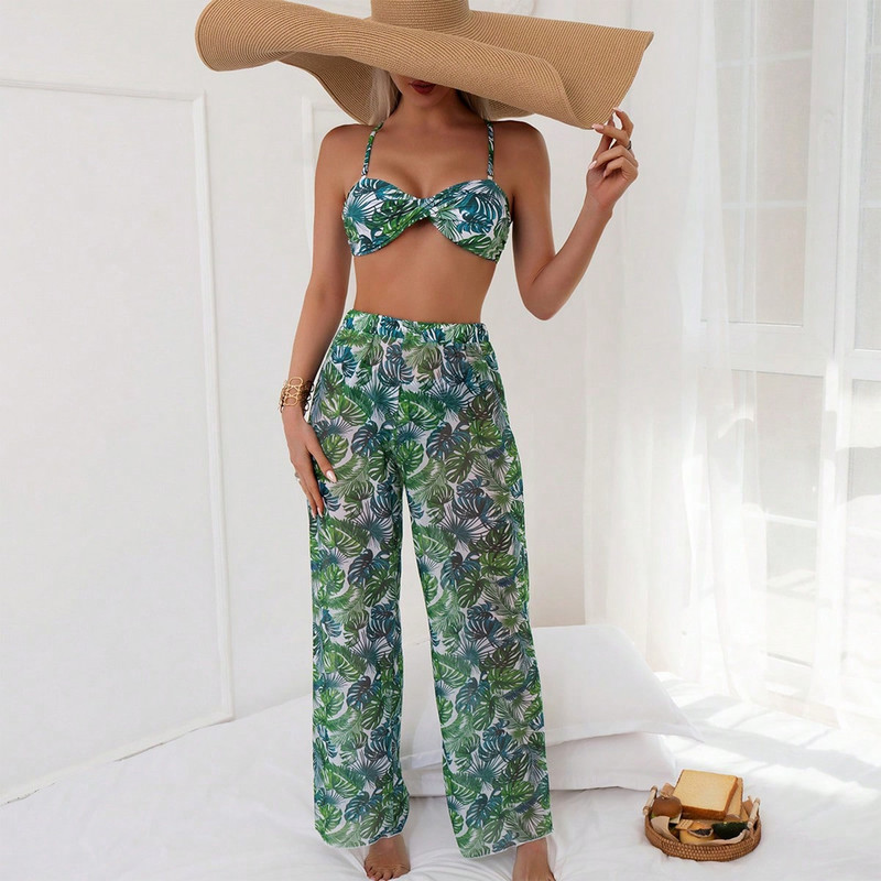 Dámske plavky s potlačou a 3 ks s prikrytými nohavicami z roku 2023, plavky s uzlom a bandážou, set bikín