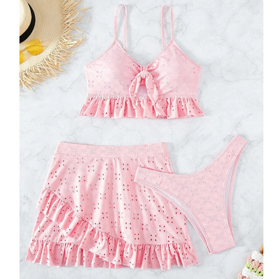 2023 3συσκευασία Μαγιό Γυναικείο μπικίνι μαγιό με φούστα παραλίας Κόμπος μαγιό Beachwear Ruffle Σετ μπικίνι δύο τεμαχίων Biquini