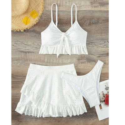 2023 3συσκευασία Μαγιό Γυναικείο μπικίνι μαγιό με φούστα παραλίας Κόμπος μαγιό Beachwear Ruffle Σετ μπικίνι δύο τεμαχίων Biquini