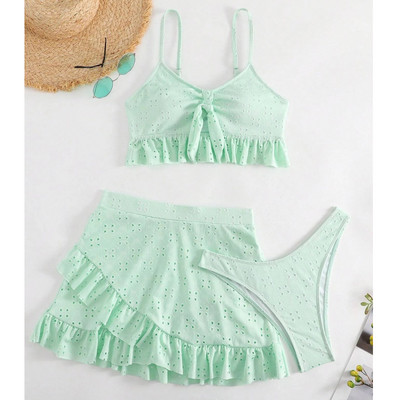 2023 3συσκευασία Μαγιό Γυναικείο μπικίνι μαγιό με φούστα παραλίας Κόμπος μαγιό Beachwear Ruffle Σετ μπικίνι δύο τεμαχίων Biquini