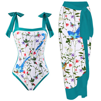2023 Реверсивен бански костюм от една част с плажна пола Дамски бански костюм Монокини с принт Бански костюм Дамски плажни бански костюми Плажни