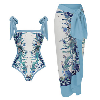 2023 Реверсивен бански костюм от една част с плажна пола Дамски бански костюм Монокини с принт Бански костюм Дамски плажни бански костюми Плажни