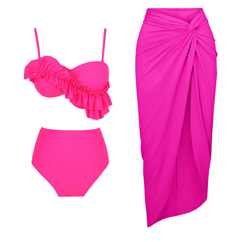 2023 3 πακέτα μπικίνι μαγιό με φούστα παραλίας, βολάν, γυναικεία καλύμματα με κρόσια, κοστούμι μαγιό Sarongs