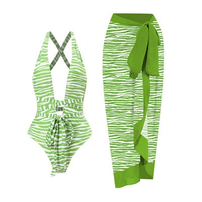 2023 V nyakú egyrészes fürdőruha Női Strandszoknya Fürdőruha Szexi mintás hát nélküli fürdőruha Monokini Beach Bodysuit nyári