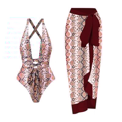 2023 V nyakú egyrészes fürdőruha Női Strandszoknya Fürdőruha Szexi mintás hát nélküli fürdőruha Monokini Beach Bodysuit nyári