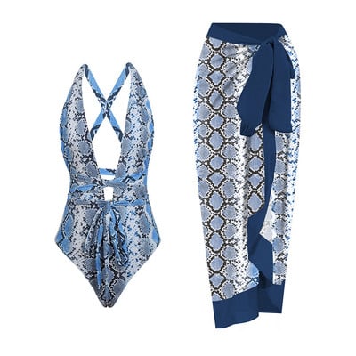 2023 V nyakú egyrészes fürdőruha Női Strandszoknya Fürdőruha Szexi mintás hát nélküli fürdőruha Monokini Beach Bodysuit nyári