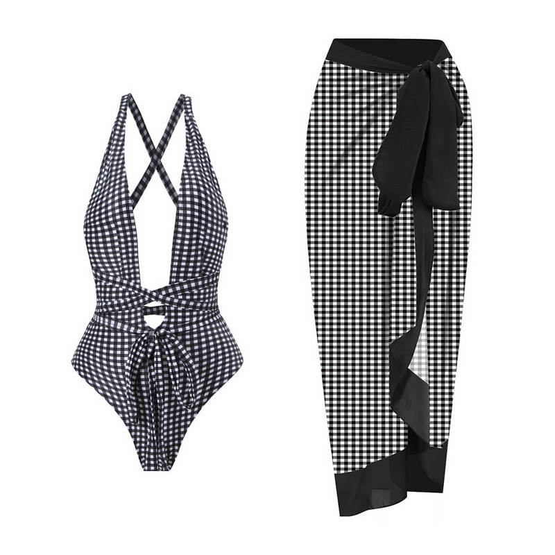 2023 V nyakú egyrészes fürdőruha Női Strandszoknya Fürdőruha Szexi mintás hát nélküli fürdőruha Monokini Beach Bodysuit nyári